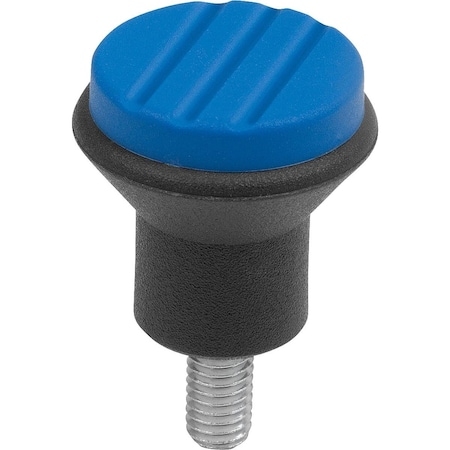 Mushroom Knob Size:3 D=M08X15, D1=33, Thermoplastic Black Ral7021, Comp:Steel, Cap:Blue Ral5017